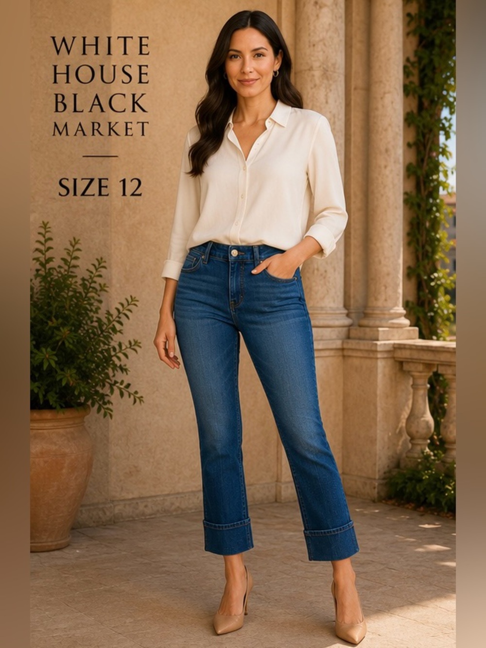 White House Black Market The Slim Crop Jeans Size 12 Cuffed Stretch